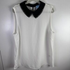 CeCe Womens‎ S Sleeveless White Black Peter Pan Collar Top Blouse Cottage Granny
